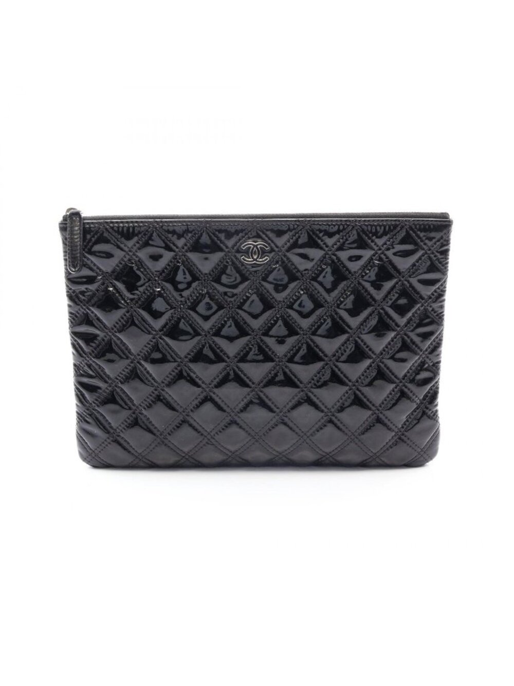 Chanel Clutch Quilted Black Patent Leather
